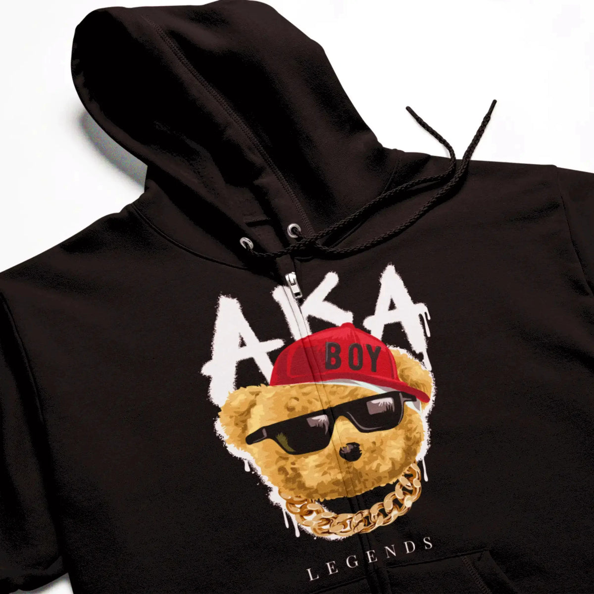 Black Zip Hoodie with romantic teddy bear in tuxedo holding a red rose – Μαύρη ζακέτα με κουκούλα και φερμουάρ και ρομαντικό αρκουδάκι με σμόκιν και τριαντάφυλλο