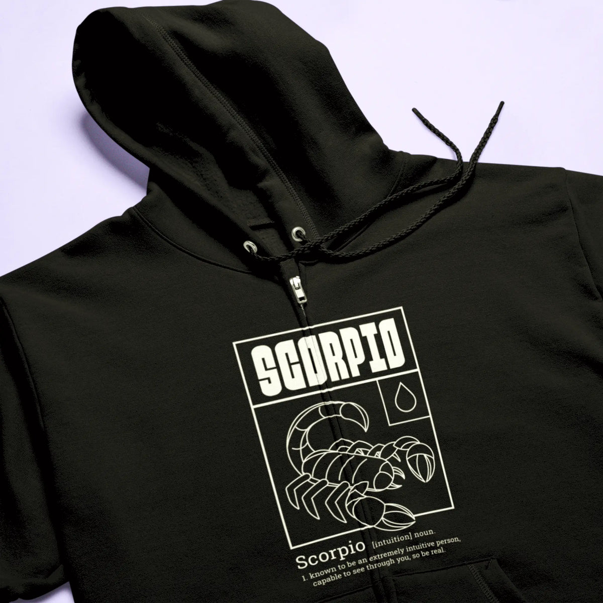 Functional black zip hoodie with Scorpio graphic perfect for layered mysterious looks - Λειτουργική μαύρη ζακέτα με κουκούλα και γραφικό σκορπιού ιδανικό για layered μυστηριώδη στυλ