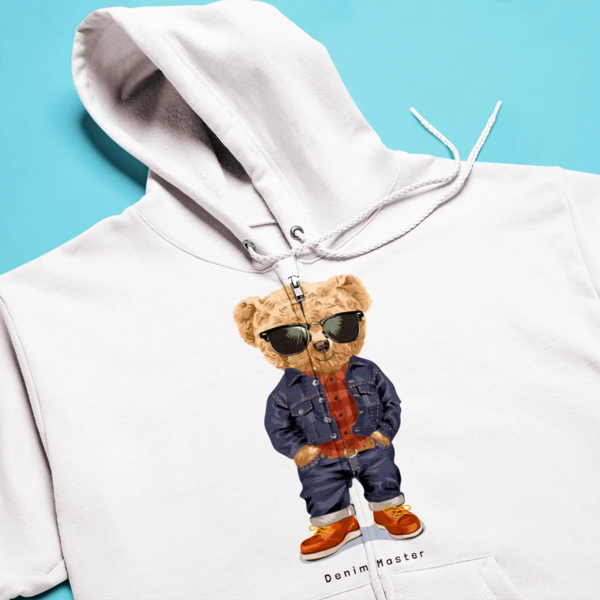 Urban-style white zip hoodie with cool bear design – Ζακέτα με κουκούλα και φερμουάρ με αστικό αρκουδάκι