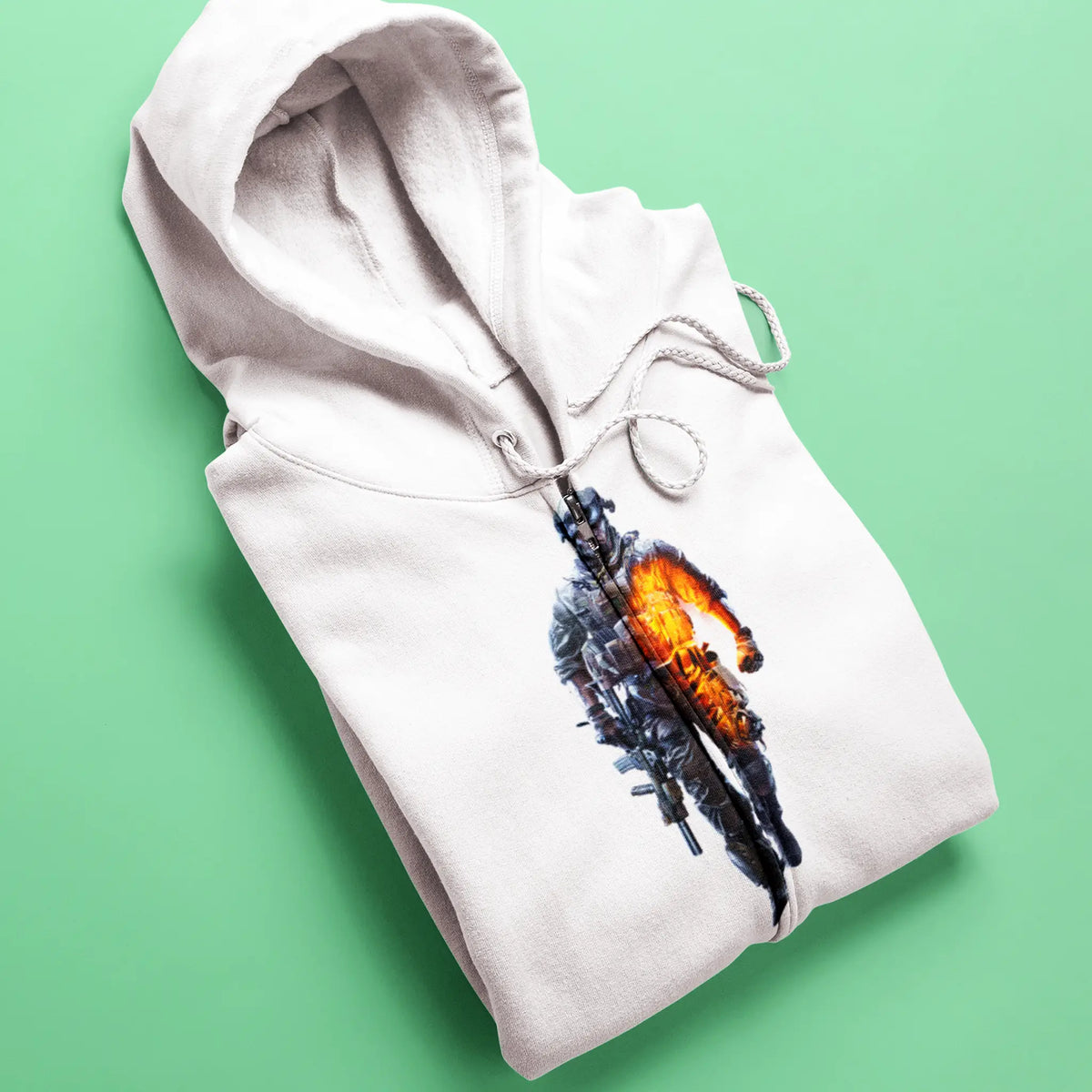 White battlefield zip hoodie with fire - Λευκή ζακέτα μάχης με φλόγες