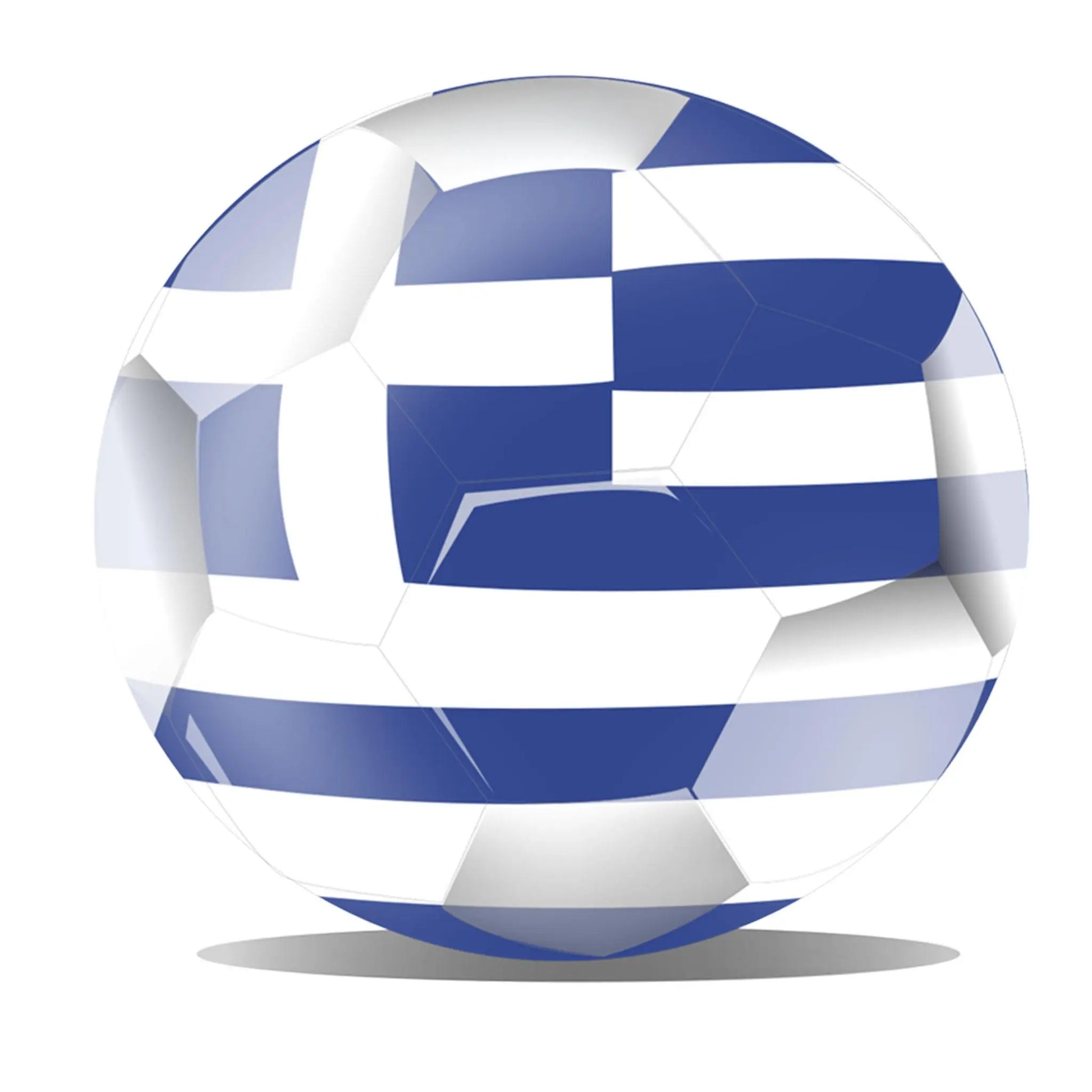 A 3D-rendered soccer ball fully wrapped in the Greek flag, symbolizing national pride and football passion – Μπάλα ποδοσφαίρου 3D καλυμμένη με την ελληνική σημαία, σύμβολο εθνικής υπερηφάνειας και ποδοσφαιρικού πάθους.