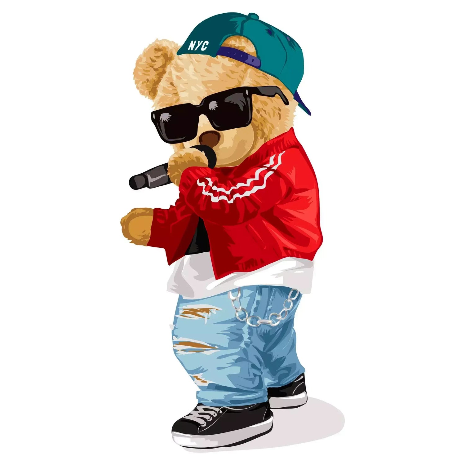 A bold white hoodie with a teddy bear immersed in hip-hop vibes - Κόκκινη μπλούζα με κουκούλα με αρκουδάκι τραγουδιστή προσθέτει έντονο χαρακτήρα στην εμφάνισή σου.