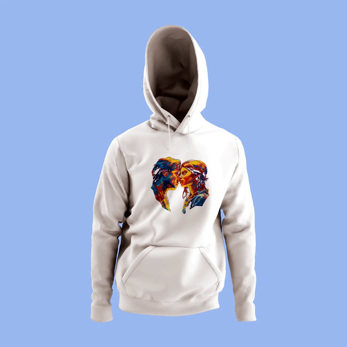 A white hoodie with modern romance artwork radiating passion – Λευκό hoodie με σύγχρονη εικαστική ρομαντική πινελιά που αποπνέει πάθος