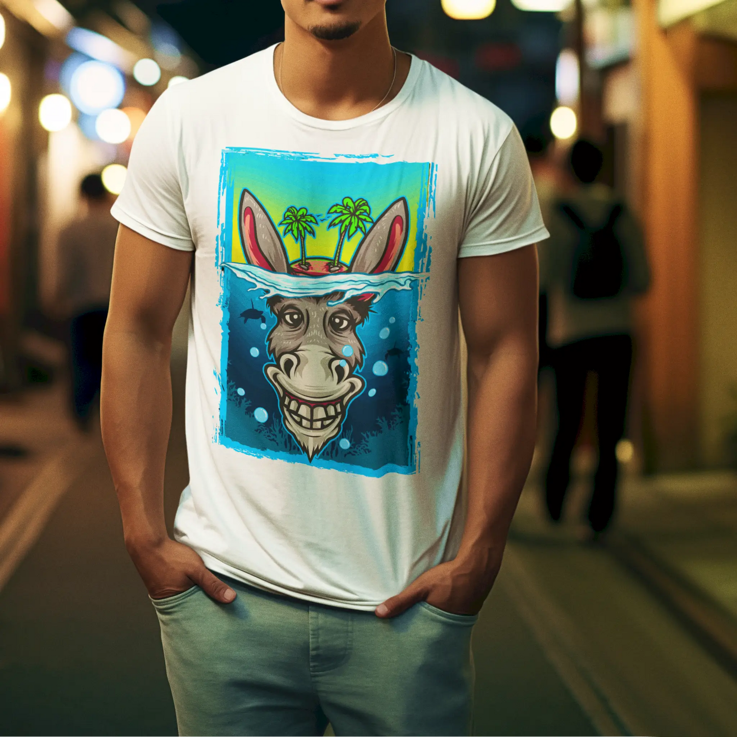 A white tee with a funny donkey character – Λευκό μπλουζάκι με αστείο χαρακτήρα γαϊδάρου