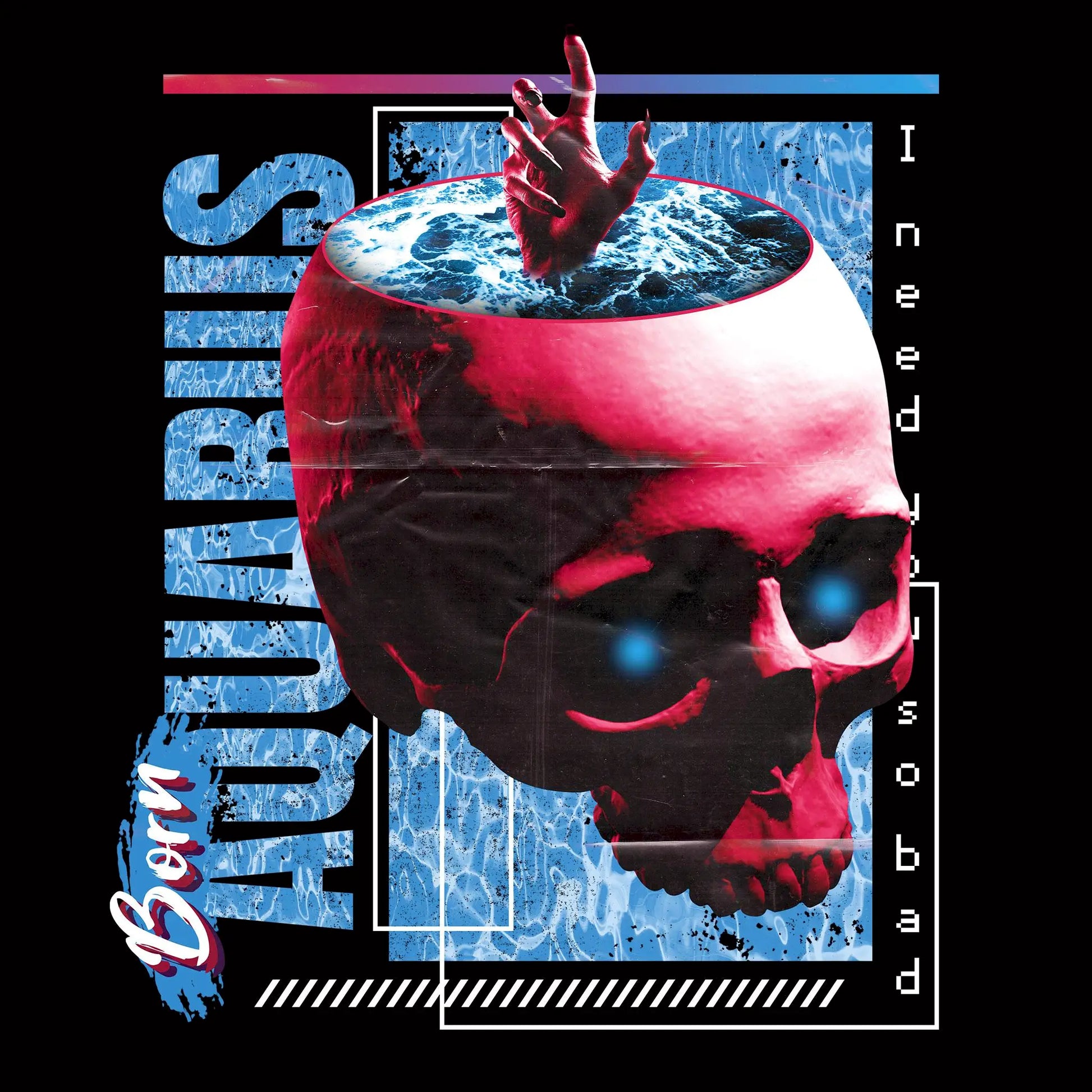 Aquarius Trap Horoscope" urban zodiac design featuring bold typography and modern water bearer symbolism in streetwear style / Urban ζωδιακό σχέδιο Υδροχόος με έντονη τυπογραφία και μοντέρνο συμβολισμό υδροφόρου σε streetwear στυλ