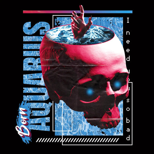 Aquarius Trap Horoscope" urban zodiac design featuring bold typography and modern water bearer symbolism in streetwear style / Urban ζωδιακό σχέδιο Υδροχόος με έντονη τυπογραφία και μοντέρνο συμβολισμό υδροφόρου σε streetwear στυλ