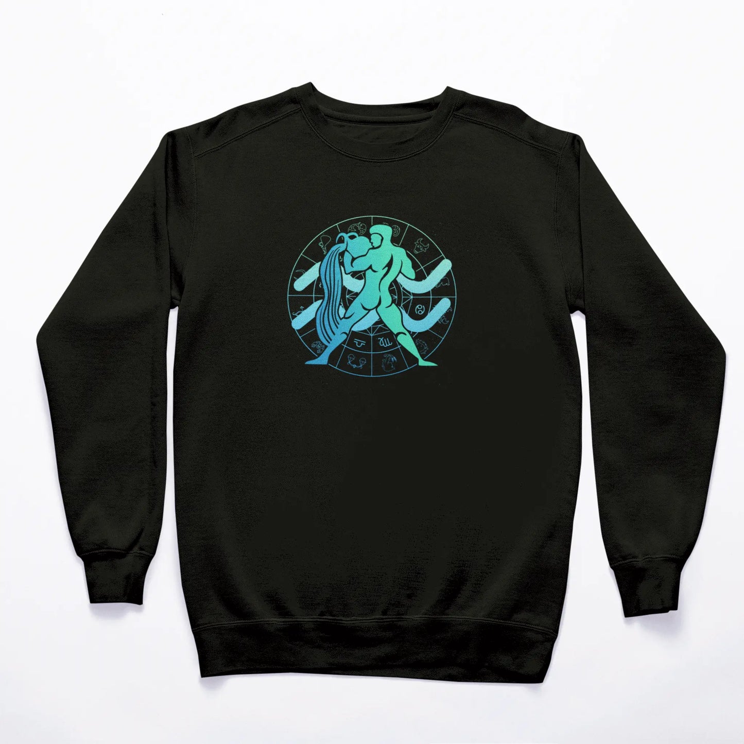 Aquarius zodiac black sweatshirt with astrology art – Μαύρο φούτερ Υδροχόος με μοναδικό αστρολογικό σχέδιο για casual cool style