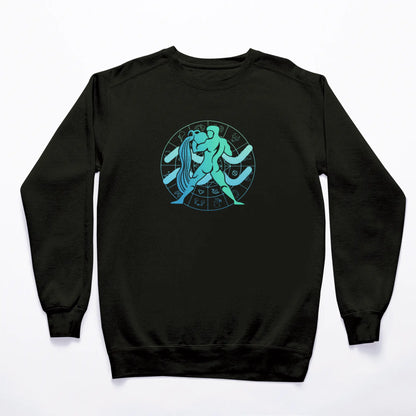 Aquarius zodiac black sweatshirt with astrology art – Μαύρο φούτερ Υδροχόος με μοναδικό αστρολογικό σχέδιο για casual cool style