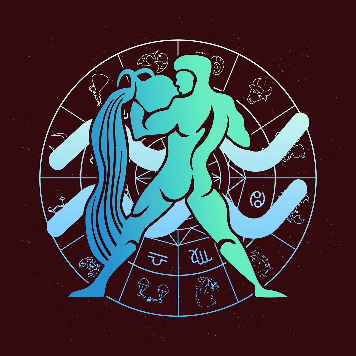 Aquarius zodiac design with water-bearer and astrology circle – Σχέδιο Υδροχόος με υδροχόο και ζωδιακό κύκλο, ιδανικό για αστρολογικά ρούχα