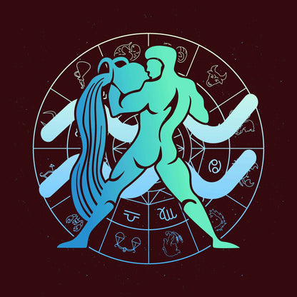 Aquarius zodiac design with water-bearer and astrology circle – Σχέδιο Υδροχόος με υδροχόο και ζωδιακό κύκλο, ιδανικό για αστρολογικά ρούχα