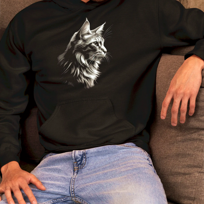Artistic feline silhouette on black hoodie – Σιλουέτα γάτας printed σε μαύρο φούτερ με κουκούλα