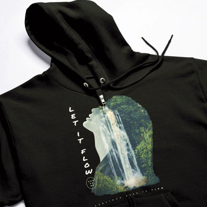 Artistic waterfall silhouette on black zip hoodie – Καλλιτεχνική σιλουέτα καταρράκτη σε μαύρη ζακέτα κουκούλα