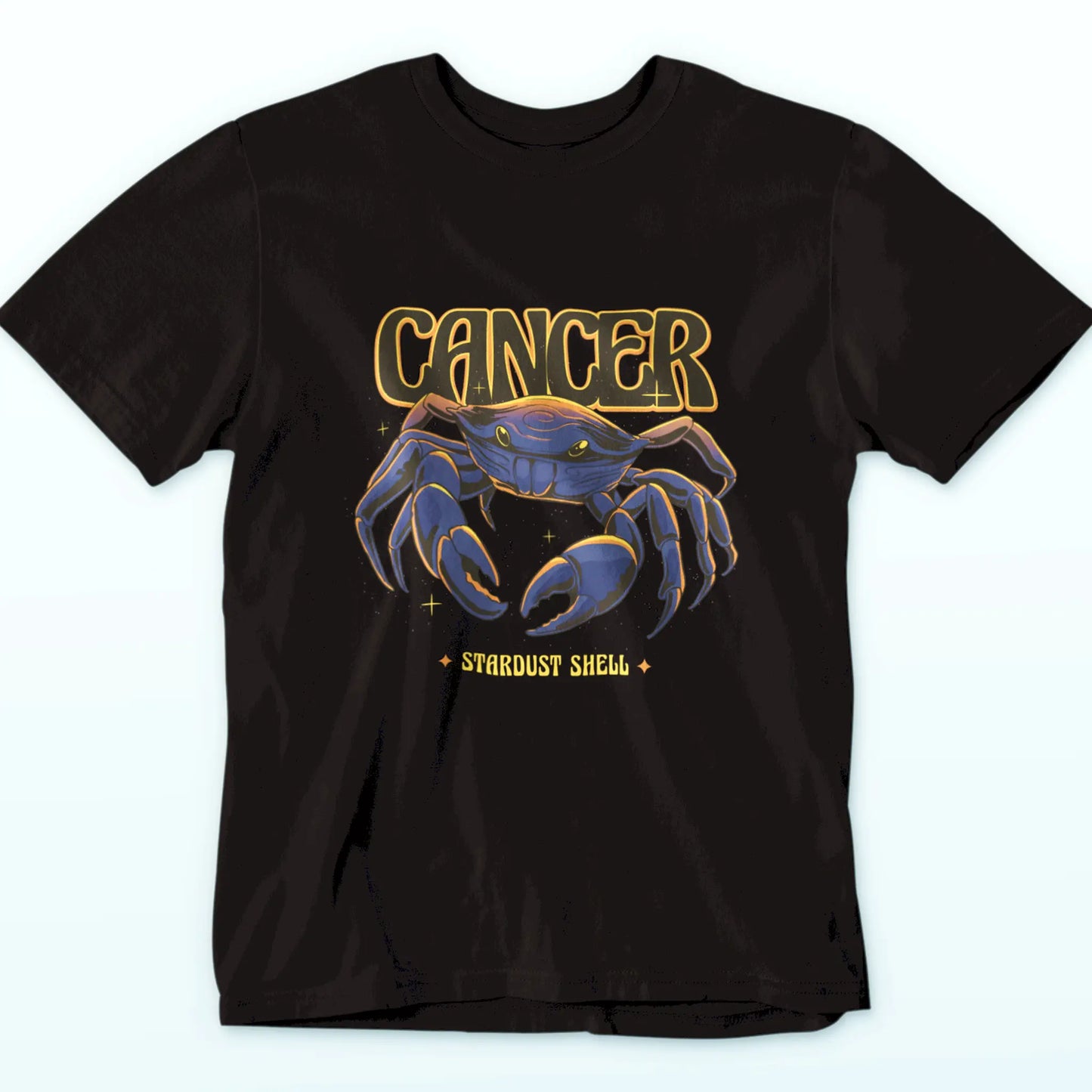 Astrological Cancer black t-shirt with glowing yellow crab eyes | Μαύρο αστρολογικό t-shirt Καρκίνος με λαμπερά κίτρινα μάτια καβουριού