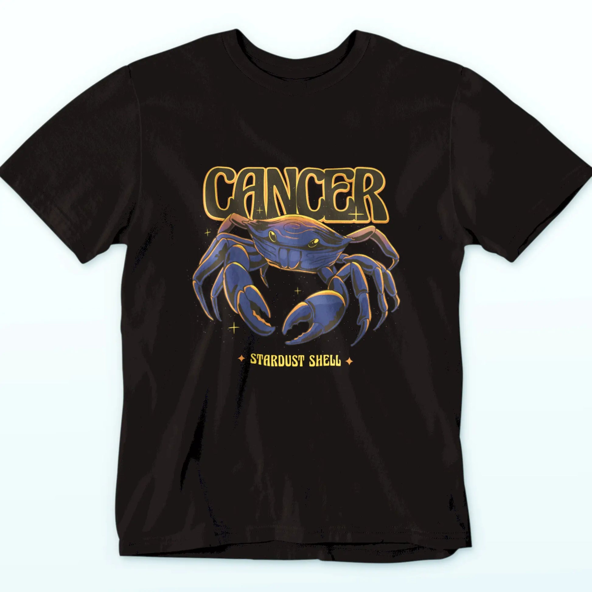 Astrological Cancer black t-shirt with glowing yellow crab eyes | Μαύρο αστρολογικό t-shirt Καρκίνος με λαμπερά κίτρινα μάτια καβουριού