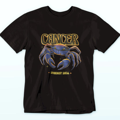 Astrological Cancer black t-shirt with glowing yellow crab eyes | Μαύρο αστρολογικό t-shirt Καρκίνος με λαμπερά κίτρινα μάτια καβουριού