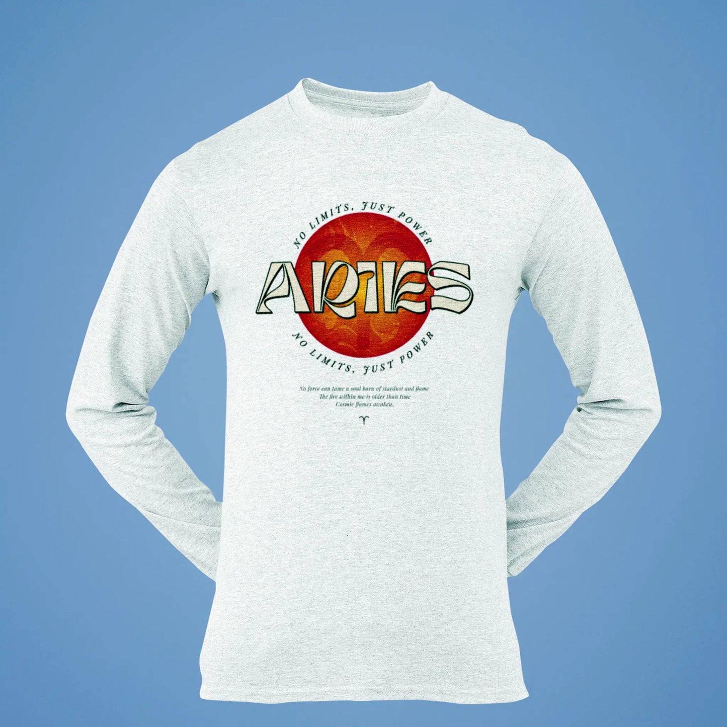 Astrology Aries white long sleeve for bold style – Λευκό μακρυμάνικο Κριός για έντονο αστρολογικό look.