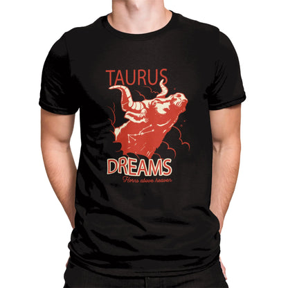 Astrology bull sign black tee with poetic quote "Horns Above Heaven" for earthy Taurus individuals / Αστρολογικό μαύρο μπλουζάκι ταύρος με ποιητική φράση "Horns Above Heaven" για γήινους Ταύρους