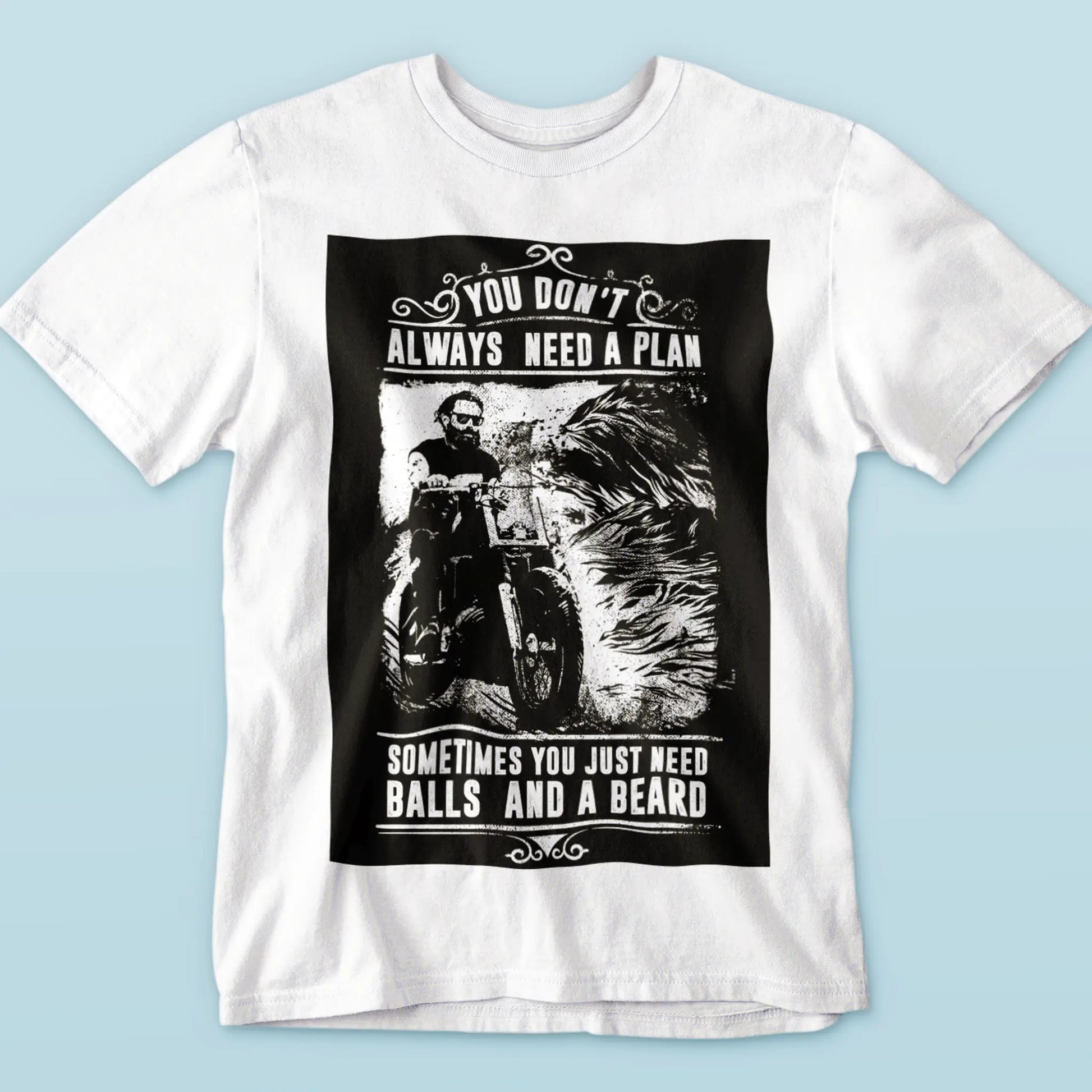 Balls and beard vintage design on white tee - Γενναιότητα και γένια vintage design σε λευκό t-shirt για bold men