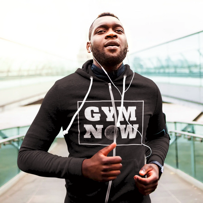 Black Functional zip hoodie with gym-oriented Gym Now design and sleek emblem – Μαύρη λειτουργική ζακέτα με κουκούλα με σχεδιασμό Gym Now για το γυμναστήριο και κομψό έμβλημα