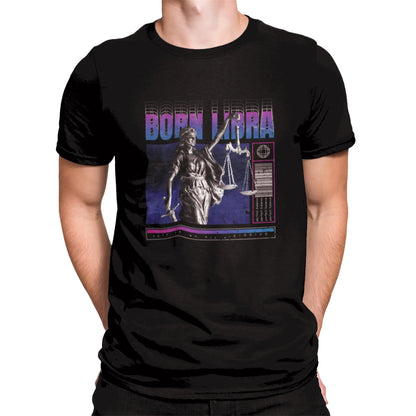 Black Libra zodiac t-shirt with elegant repetitive "perfect balance" typography in trap style / Μαύρο μπλουζάκι Ζυγός με κομψή επαναλαμβανόμενη τυπογραφία "perfect balance" σε trap στυλ
