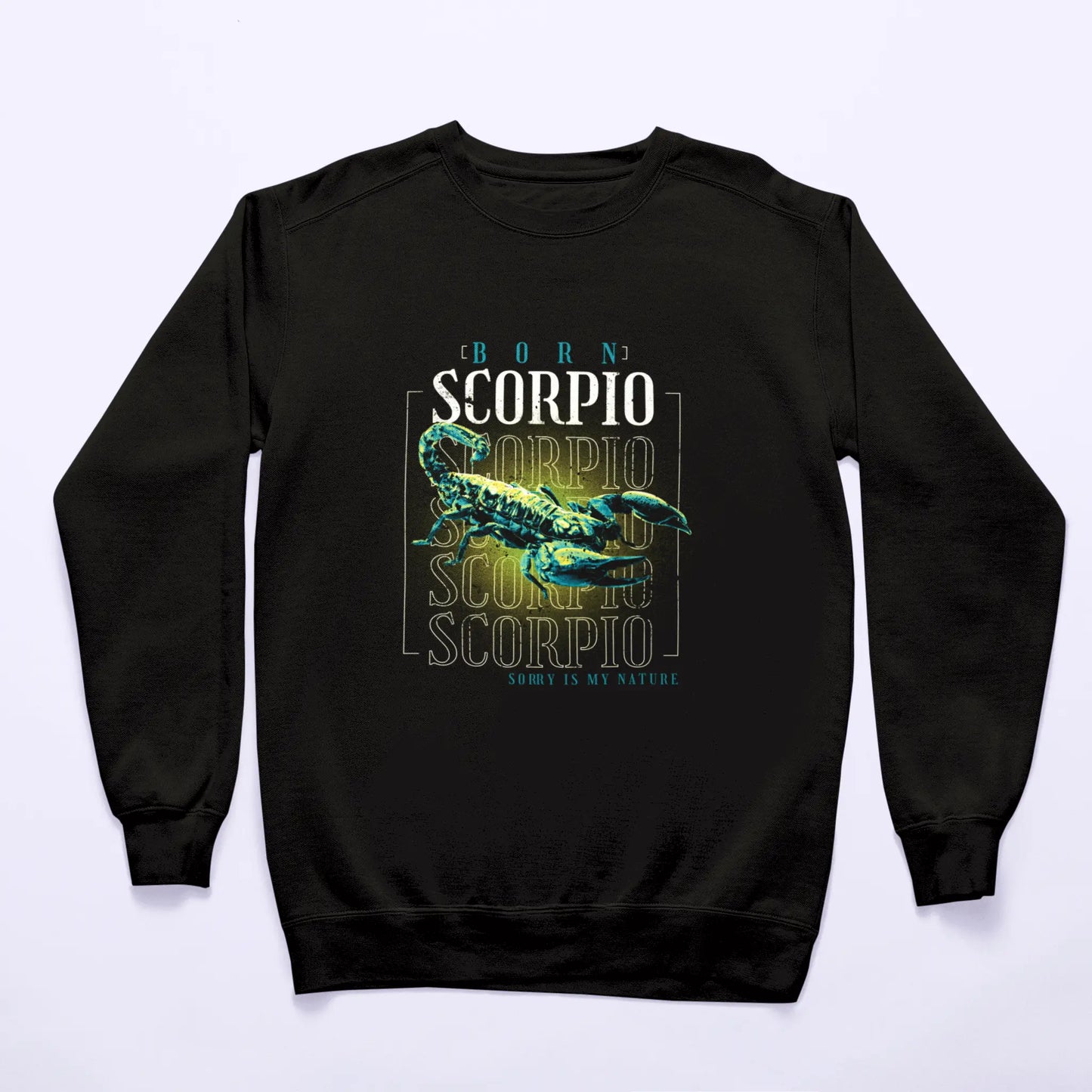 Black Scorpio zodiac sweatshirt with cozy comfort and repetitive intense message for mysterious souls / Μαύρο φούτερ ζώδιο Σκορπιός με άνετη άνεση και επαναλαμβανόμενο έντονο μήνυμα για μυστηριώδες ψυχές