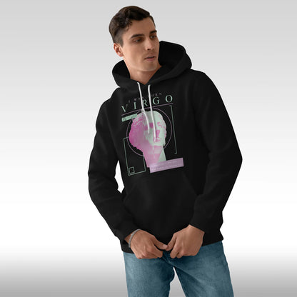 Black Virgo zodiac hoodie with protective hood and pragmatic message for analytical individuals / Μαύρο hoodie ζώδιο Παρθένος με προστατευτική κουκούλα και πραγματιστικό μήνυμα για αναλυτικά άτομα