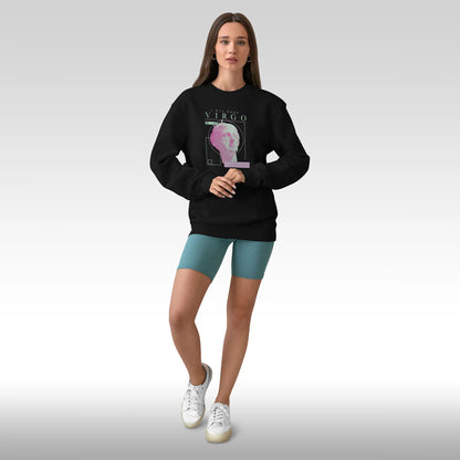 Black Virgo zodiac sweatshirt with cozy comfort and pragmatic message for analytical minds / Μαύρο φούτερ ζώδιο Παρθένος με άνετη άνεση και πραγματιστικό μήνυμα για αναλυτικά μυαλά