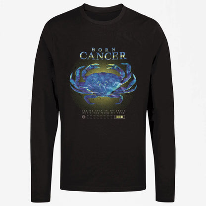 Black cancer zodiac long sleeve featuring comforting fit and powerful text about personal space boundaries / Σκούρο μαύρο μακρυμάνικο ζώδιο Καρκίνος με άνετο fit και δυνατό κείμενο για όρια προσωπικού χώρου