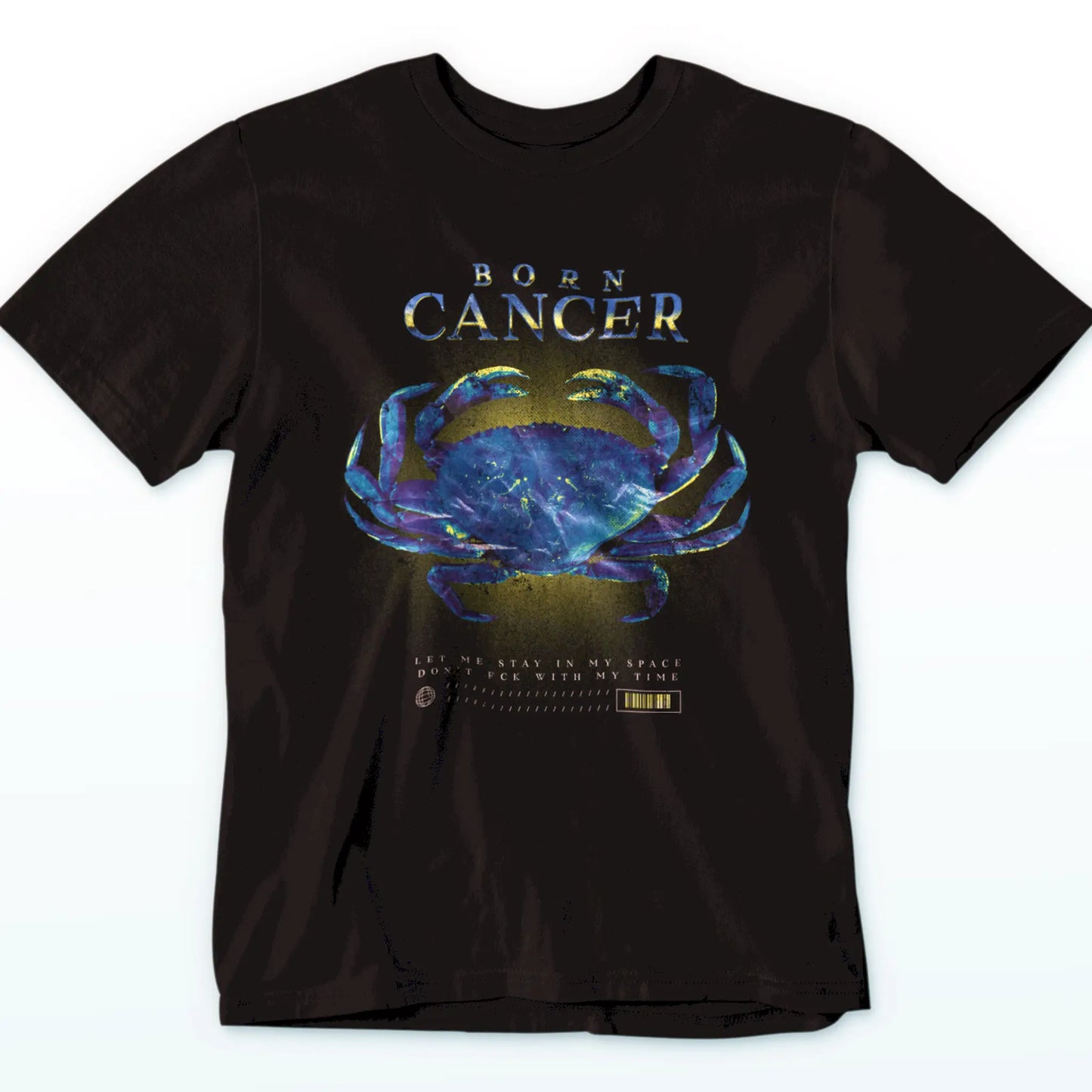 Black cancer zodiac t-shirt with powerful protective message "Let Me Stay In My Space" for emotional water signs / Μαύρο μπλουζάκι ζώδιο Καρκίνος με προστατευτικό μήνυμα "Let Me Stay In My Space" για συναισθηματικά υδατικά ζώδια