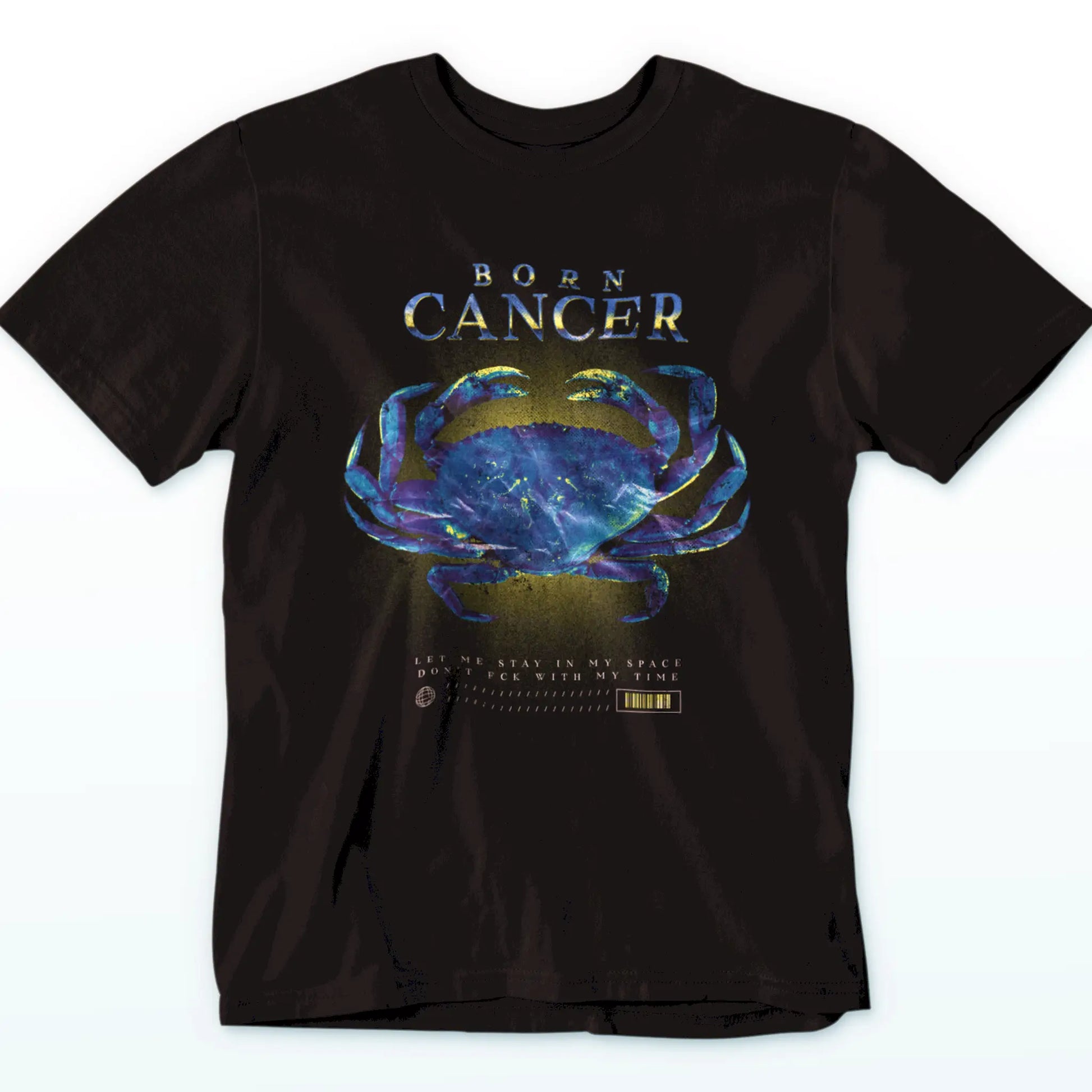 Black cancer zodiac t-shirt with powerful protective message "Let Me Stay In My Space" for emotional water signs / Μαύρο μπλουζάκι ζώδιο Καρκίνος με προστατευτικό μήνυμα "Let Me Stay In My Space" για συναισθηματικά υδατικά ζώδια