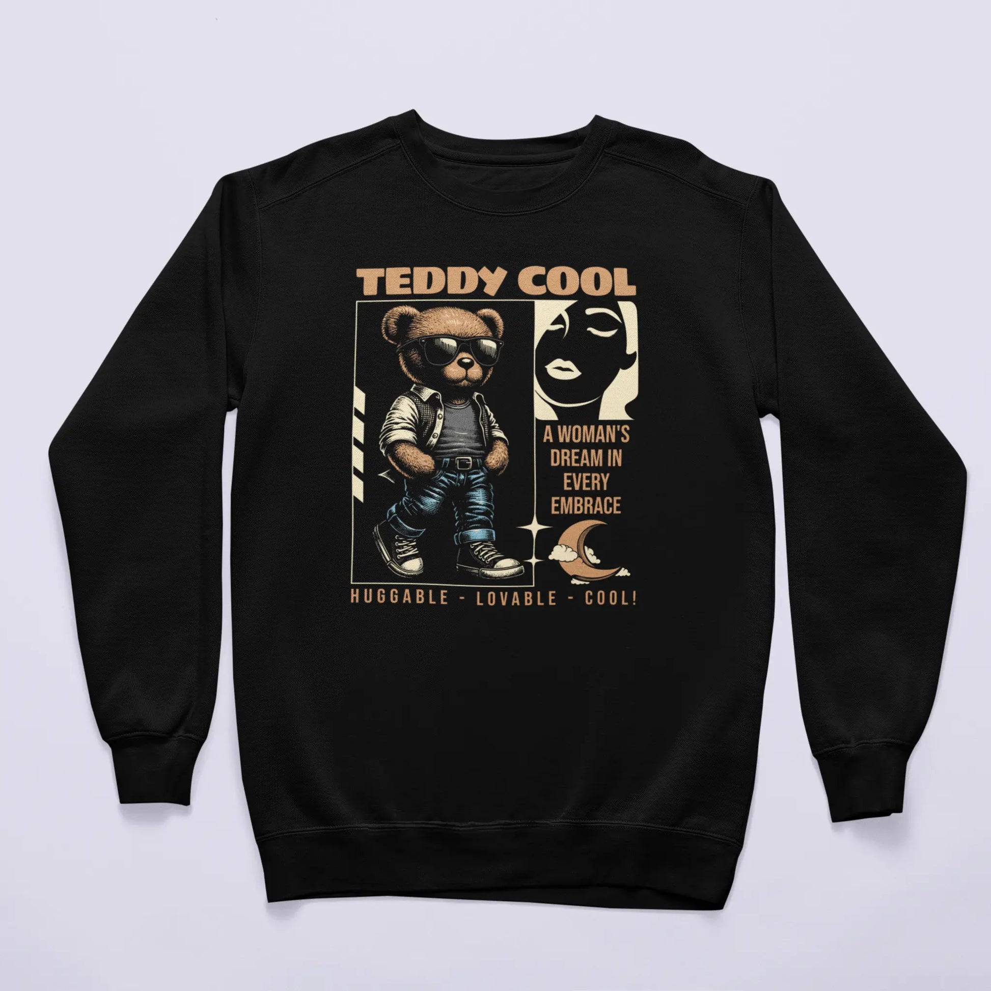 Black casual sweater displaying the stylish urban hypebeast bear artwork. — Μαύρο καθημερινό φούτερ που εμφανίζει το στυλάτο έργο τέχνης με τον urban hypebeast αρκούδο