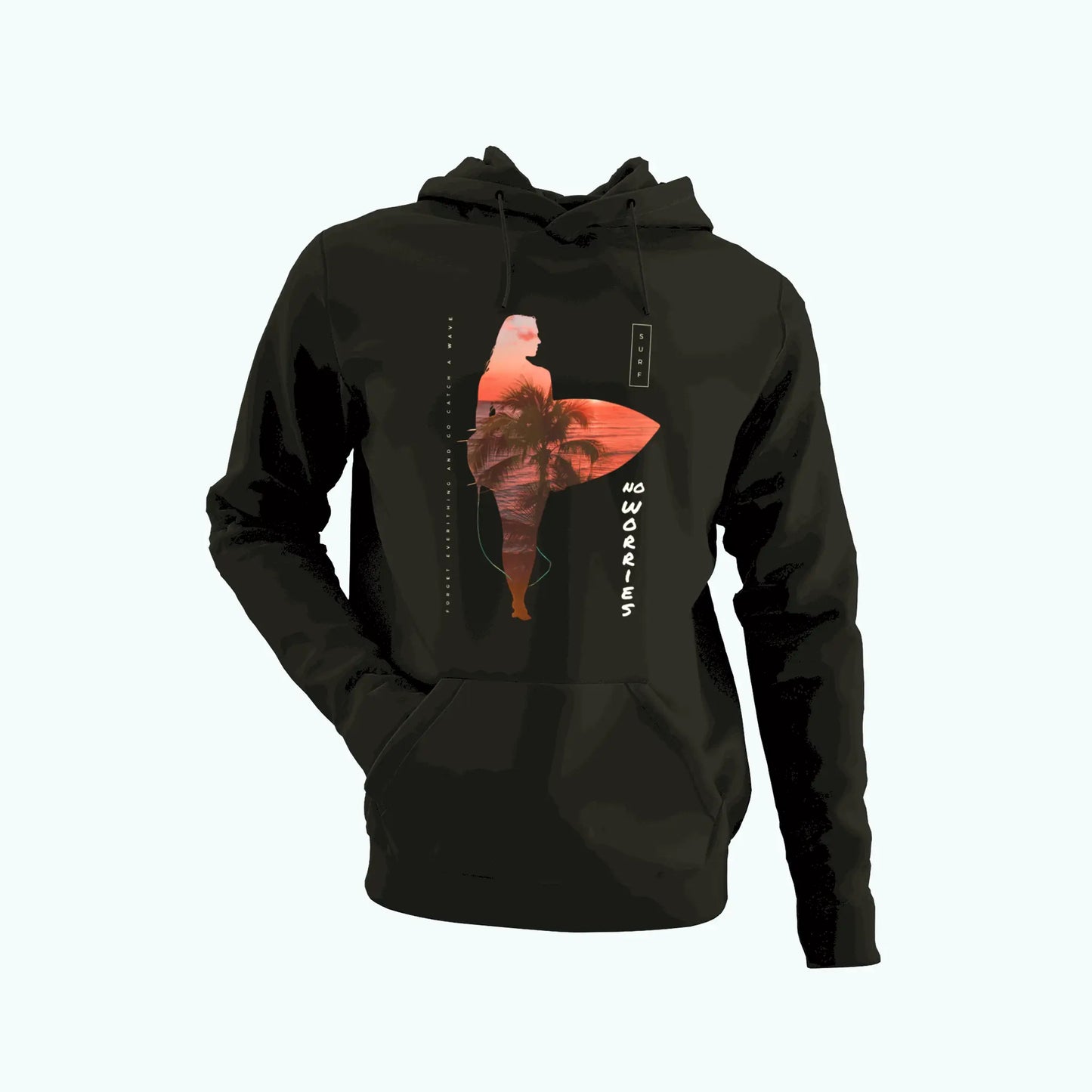 Black cotton hoodie with tropical surf art – Μαύρο βαμβακερό hoodie με τροπικό σχέδιο surfing