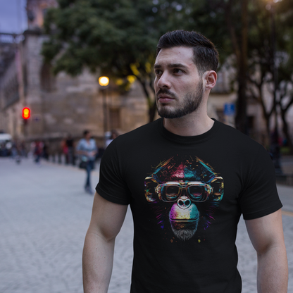 Black cotton streetwear t-shirt focusing on the monochrome dot pattern of a gorilla. — Μαύρο βαμβακερό streetwear t-shirt με έμφαση στο λεπτομερές μονόχρωμο σχέδιο με κουκκίδες ενός γορίλα