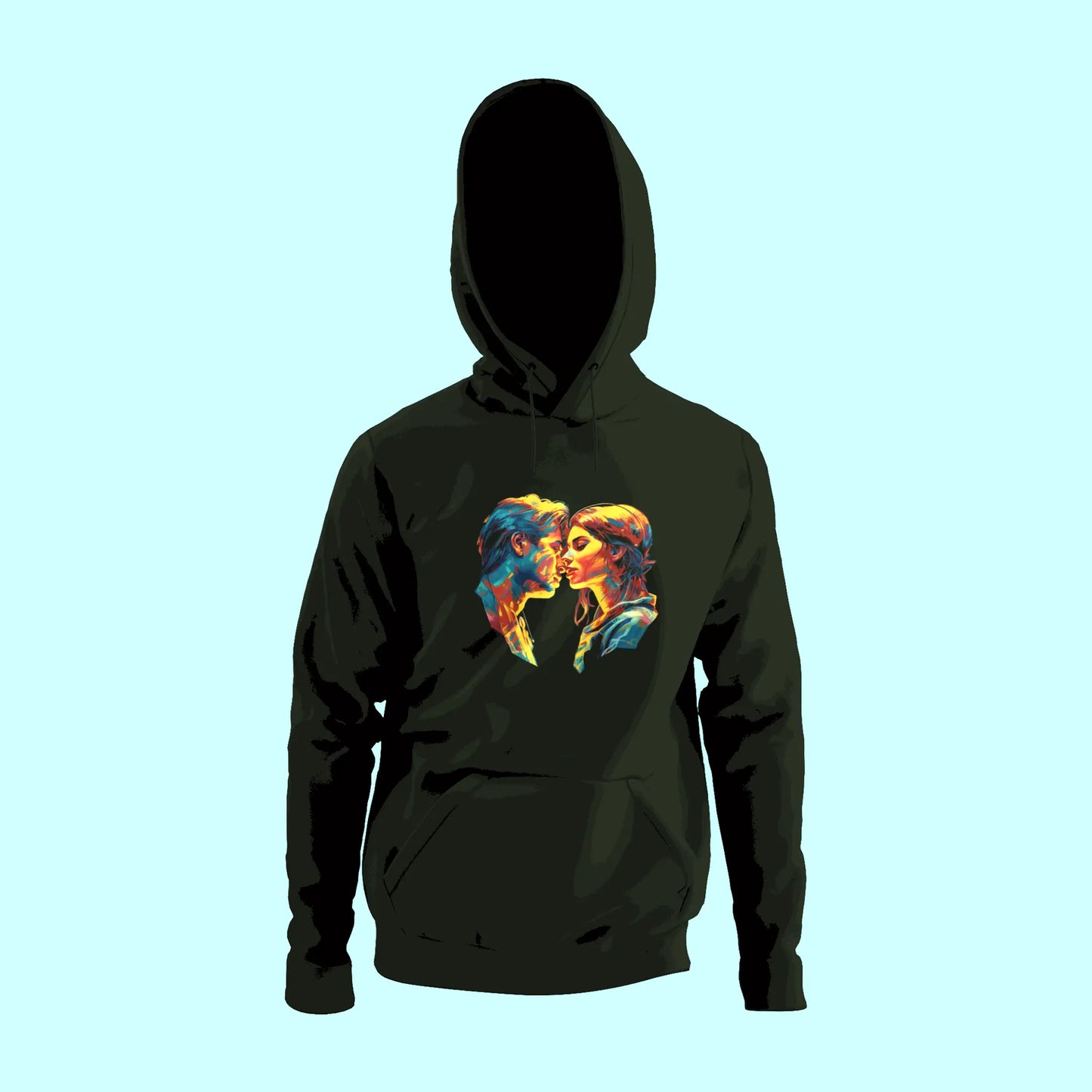 Black hoodie featuring abstract romance design for true love vibes – Μαύρο hoodie με αφηρημένο σχέδιο ρομαντισμού για αληθινά vibes αγάπης.