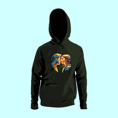 Black hoodie featuring abstract romance design for true love vibes – Μαύρο hoodie με αφηρημένο σχέδιο ρομαντισμού για αληθινά vibes αγάπης.