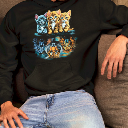 Black hoodie with kitten-to-lion reflection print – Μαύρο hoodie με print που αναδεικνύει την κρυμμένη δύναμη
