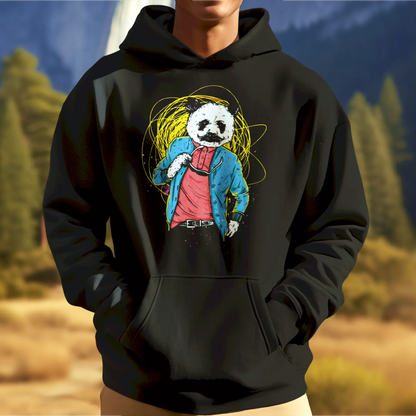Black hoodie with printed artwork of a calm, confident panda – Μαύρο hoodie με σχέδιο πάντα που αποπνέει ηρεμία και αυτοπεποίθηση