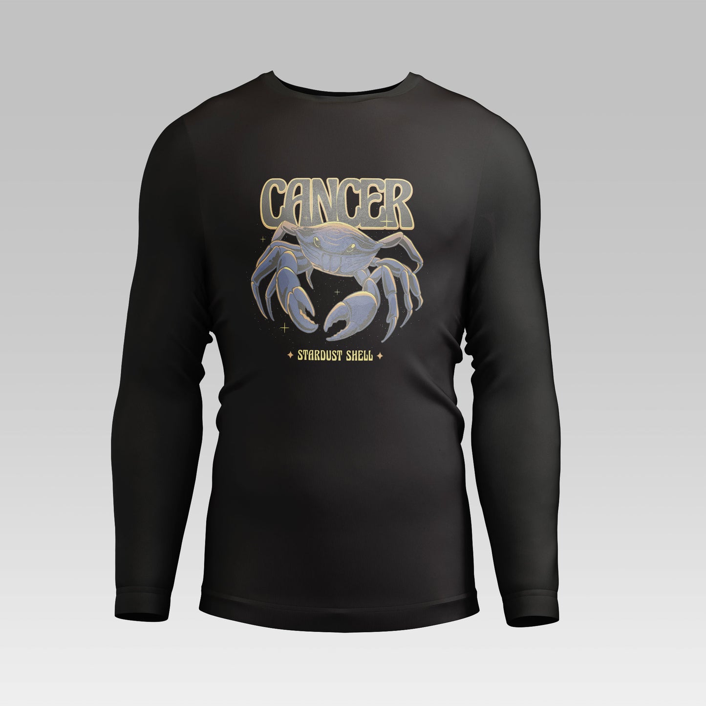 Black long sleeve Cancer shirt with glowing crab graphic | Μαύρη μακρυμάνικη μπλούζα Καρκίνος με φωτεινό σχέδιο καβουριού