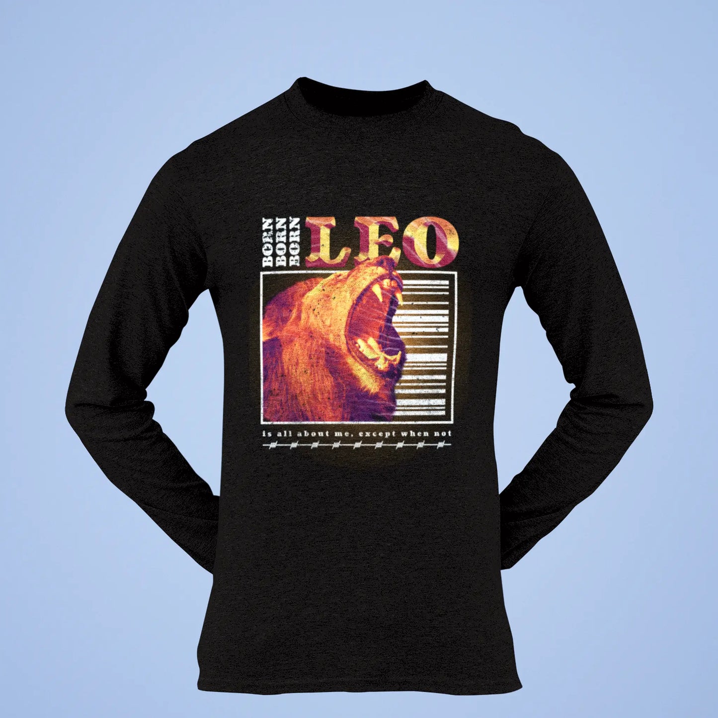 Black long sleeve Leo shirt with BORN design and comfortable fit for cooler days - Μαύρο μακρυμάνικο μπλουζάκι λέοντα με σχέδιο BORN και άνετη εφαρμογή για πιο δροσερές μέρες