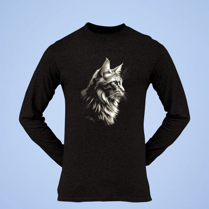 Black long sleeve shirt with fine feline sketch – Μακρυμάνικο μαύρο μπλουζάκι με λεπτομερές σκίτσο γάτας