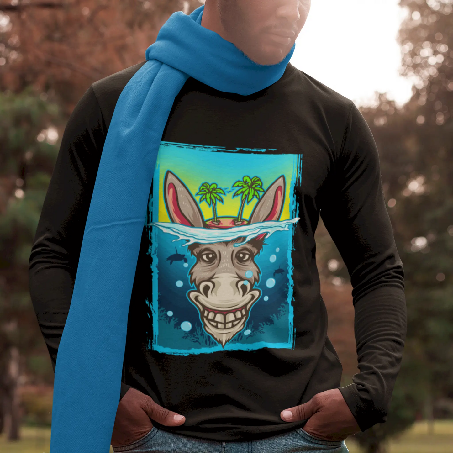 Black long sleeve shirt with playful donkey design – Μαύρο μακρυμάνικο με παιχνιδιάρικο σχέδιο γαϊδάρου