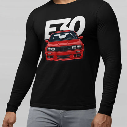 Black long sleeve t-shirt decorated with the modern BMW E30 M3 car print. — Μαύρο μακρυμάνικο t-shirt διακοσμημένο με το μοντένo τύπωμα αυτοκινήτου BMW E30 M3