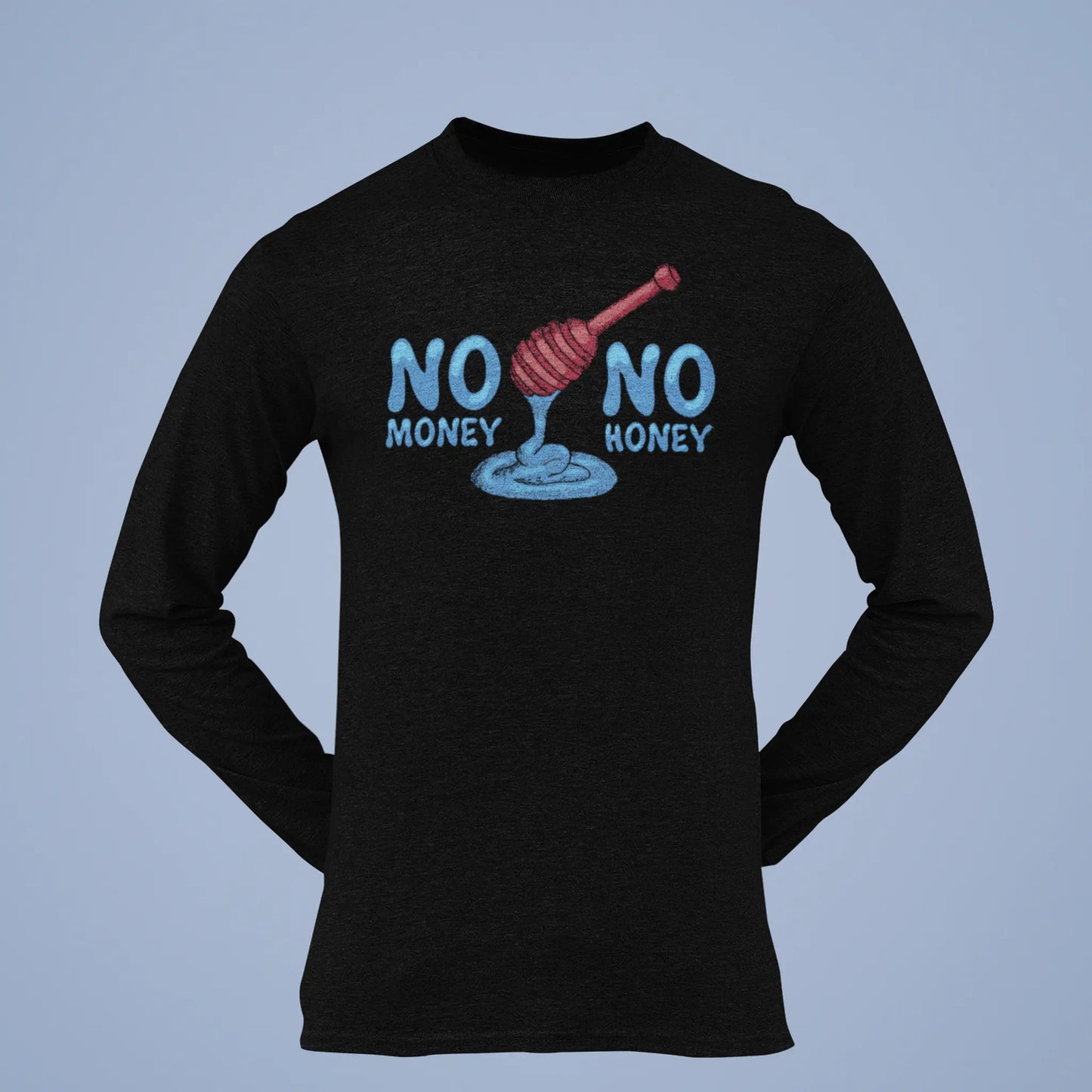 Black long sleeve t-shirt decorated with the urban "No Money No Honey" graphic logo print. — Μαύρο μακρυμάνικο t-shirt διακοσμημένο με το γραφικό τύπωμα του λογοτύπου "No Money No Honey