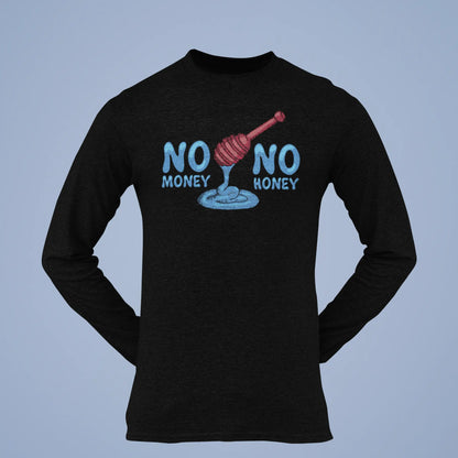 Black long sleeve t-shirt decorated with the urban "No Money No Honey" graphic logo print. — Μαύρο μακρυμάνικο t-shirt διακοσμημένο με το γραφικό τύπωμα του λογοτύπου "No Money No Honey