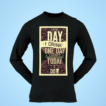 Black long sleeve tee with humorous alcohol design – Μαύρο μακρυμάνικο με χιουμοριστικό σχέδιο για ποτό