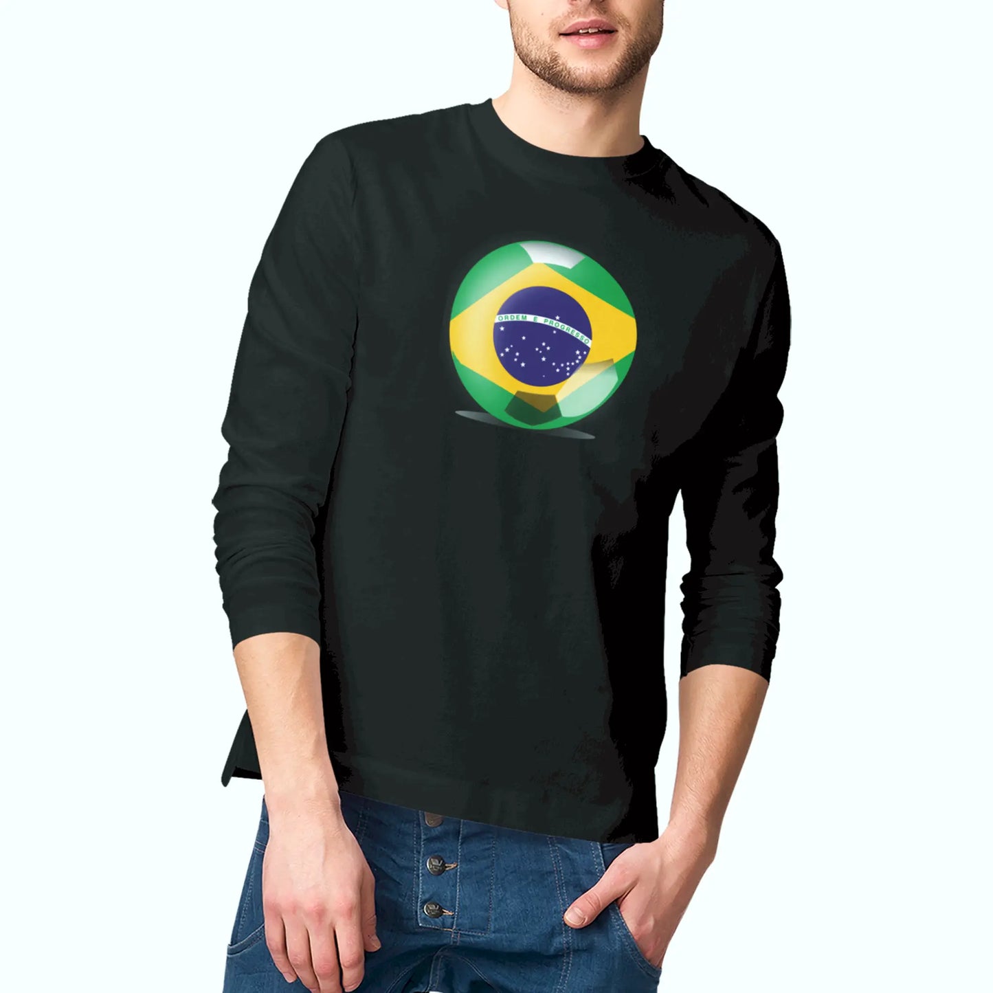 Black long sleeve tee with vibrant Brazil soccer emblem – Μαύρη μακρυμάνικη με ζωντανό έμβλημα βραζιλιάνικου ποδοσφαίρου