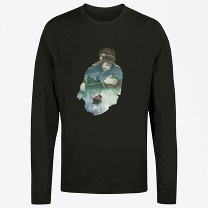 Black long sleeve with romantic double exposure hug artwork – Μαύρο μακρυμάνικο με ρομαντικό έργο διπλής έκθεσης αγκαλιάς