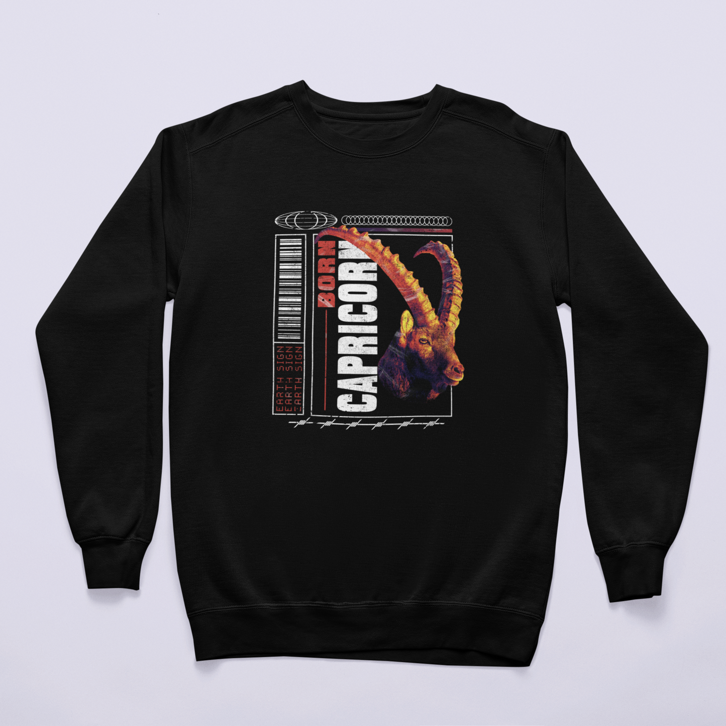 Black practical Capricorn sweatshirt with comforting fit and statement about grounded nature and earthly energy / Μαύρο πρακτικό φούτερ Αιγόκερου με άνετο fit και δήλωση για γήινη φύση και ενέργεια