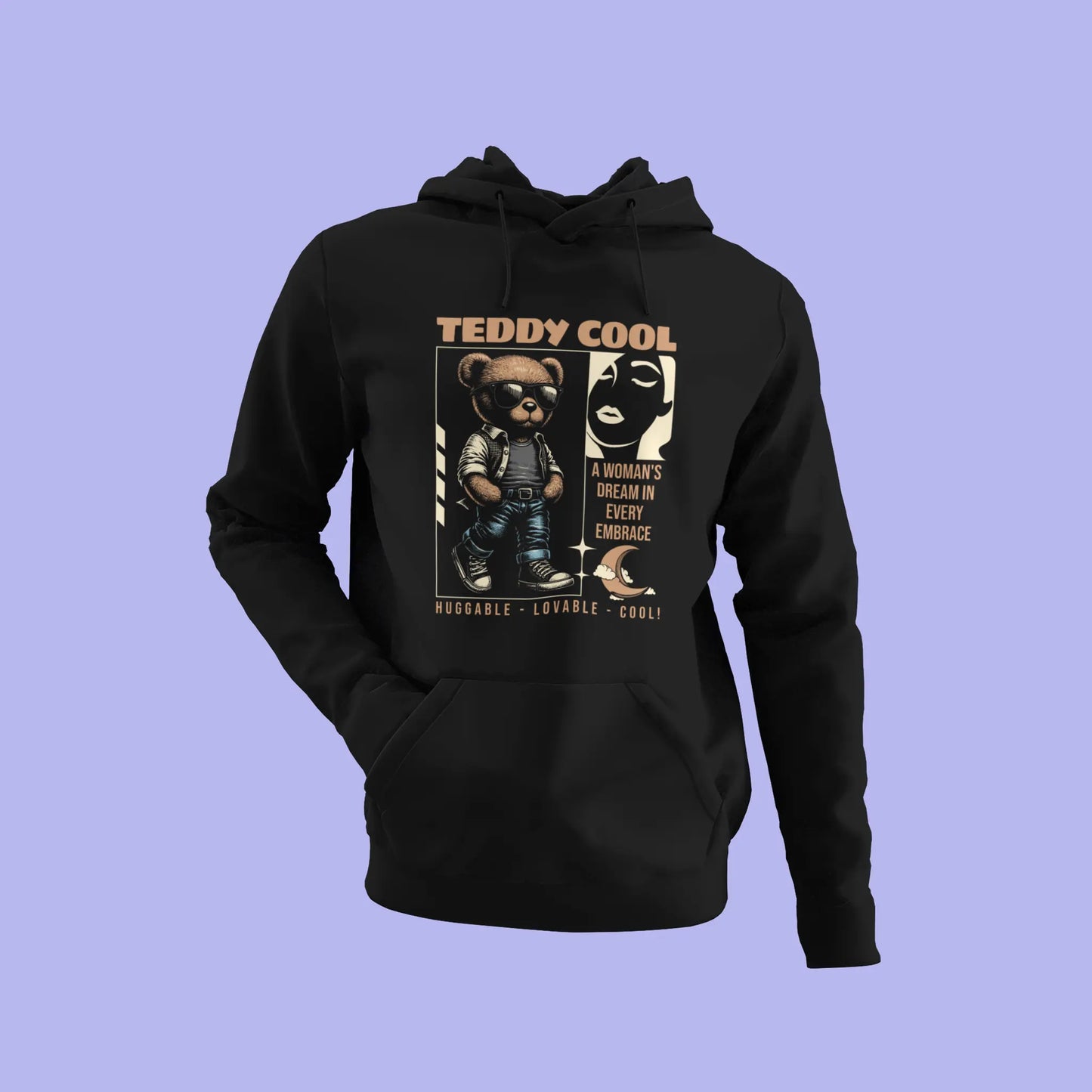 Black pullover hoodie with a detailed graphic of a hypebeast style teddy bear. — Μαύρο φούτερ με κουκούλα με ένα λεπτομερές γραφικό ενός αρκούδου σε στυλ hypebeast