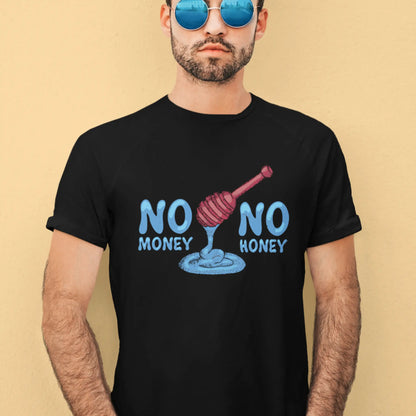 Black streetwear t-shirt featuring the sharp and stylish "No Money No Honey" graphic logo with bold attitude. — Μαύρο streetwear t-shirt που παρουσιάζει το κοφτερό και στυλάτο γραφικό λογότυπο "No Money No Honey" με bold attitude